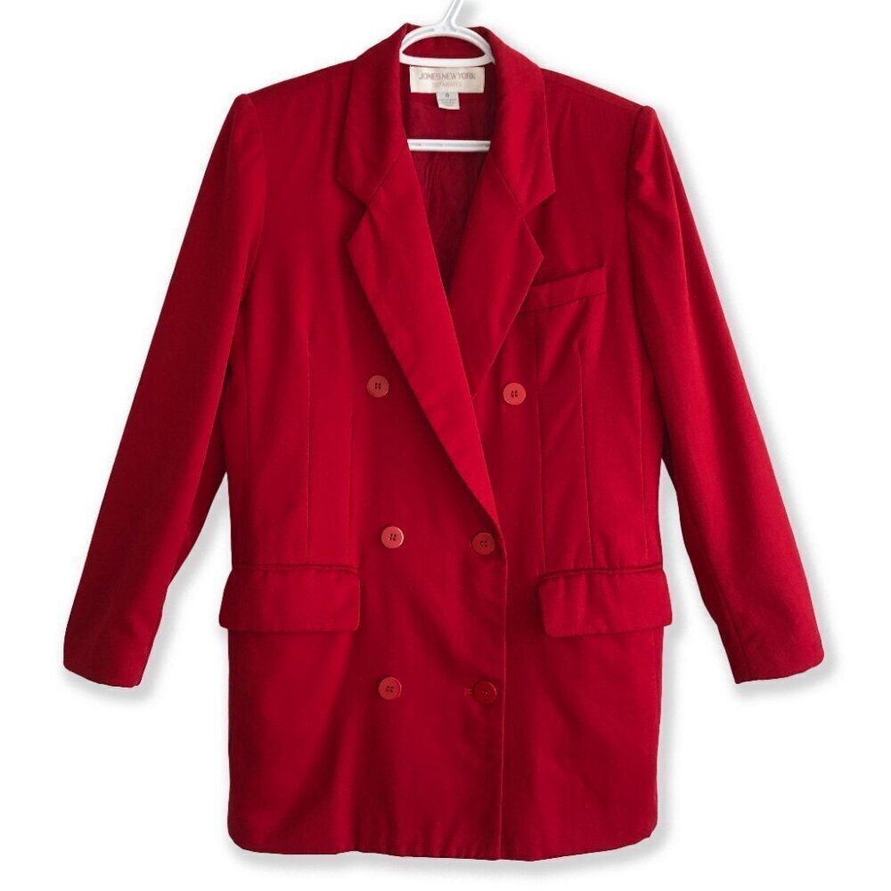 ***SOLD**Vintage 80s Red Wool Double-Breasted Blazer by Jones New York: Timeless